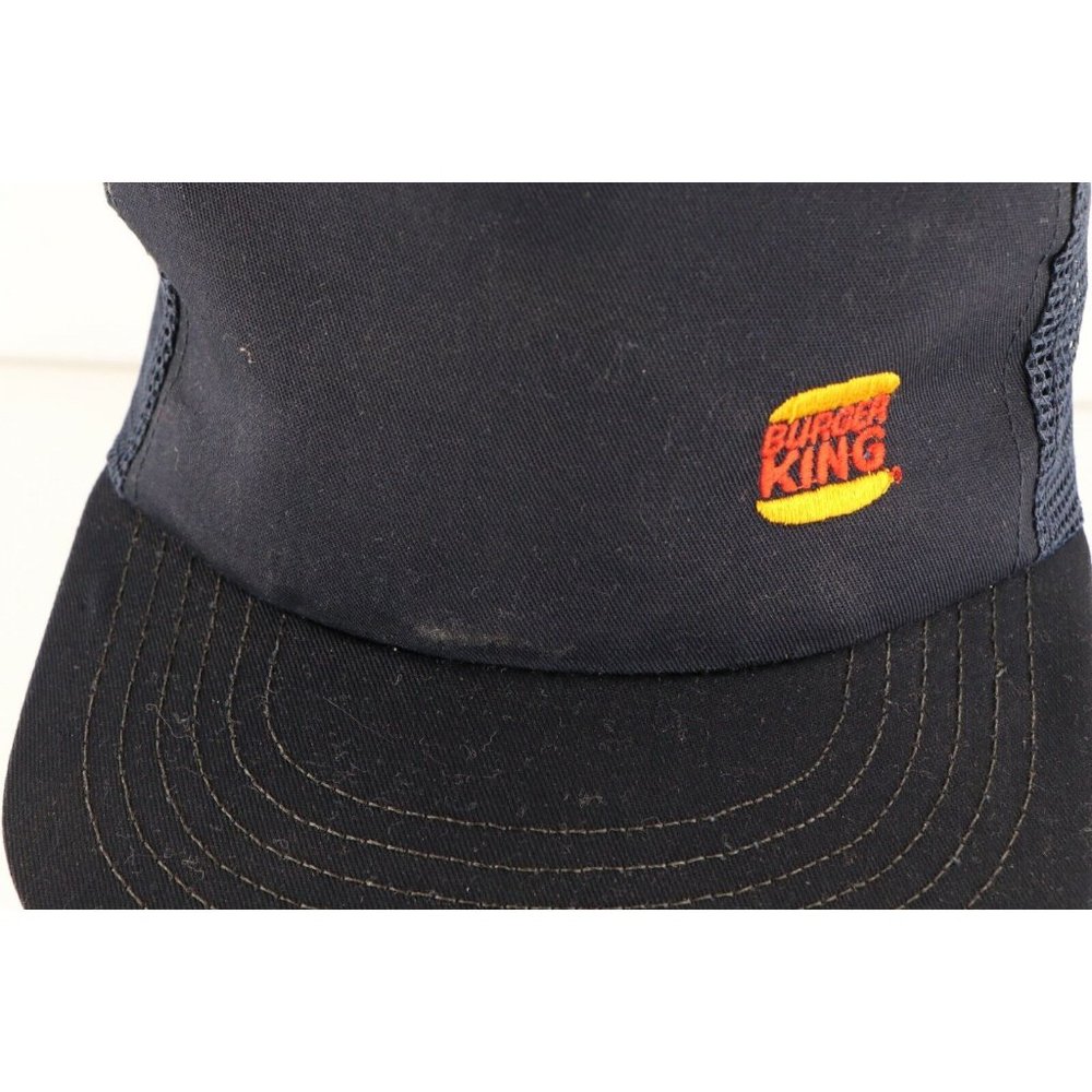 Vintage 90s Burger King Spell Out Mesh Trucker Hat Cap Snapback Navy Blue USA - Picture 2 of 8